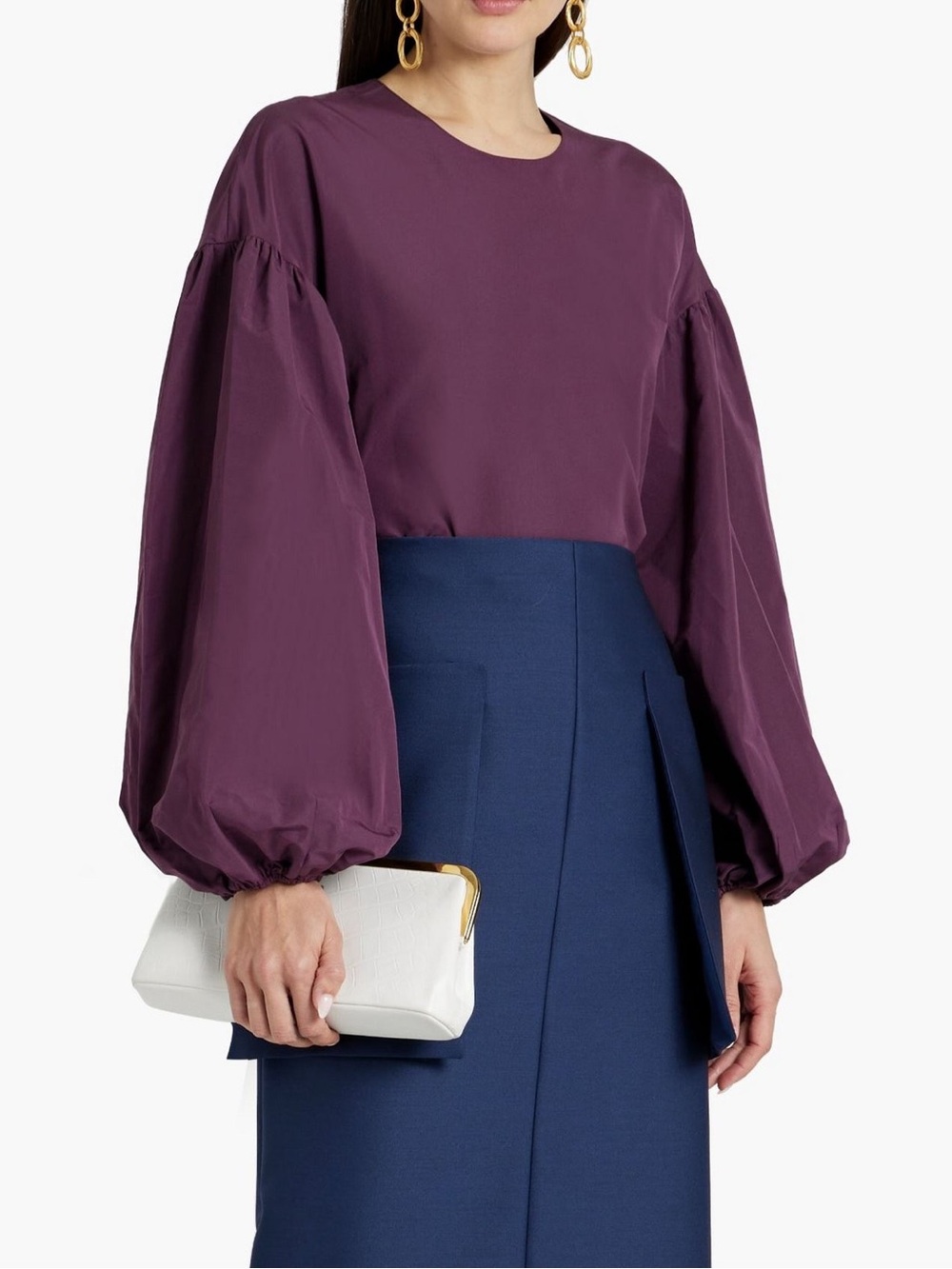 Cotton-Blend Faille Puffed-Sleeve Blouse by VALENTINO GARAVANI NWT